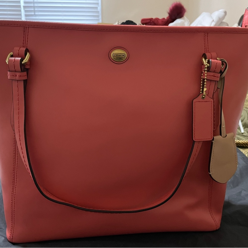 Coach Peyton Leather Zip Top Tote Coral